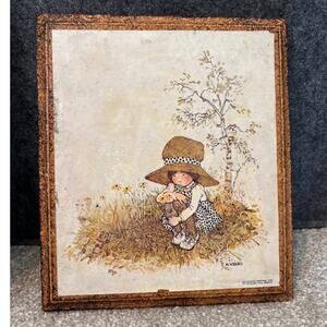 Holly Hobbie 70s Autumn Prairie Girl in Meadow Pressed Corkboard Print Art Decor